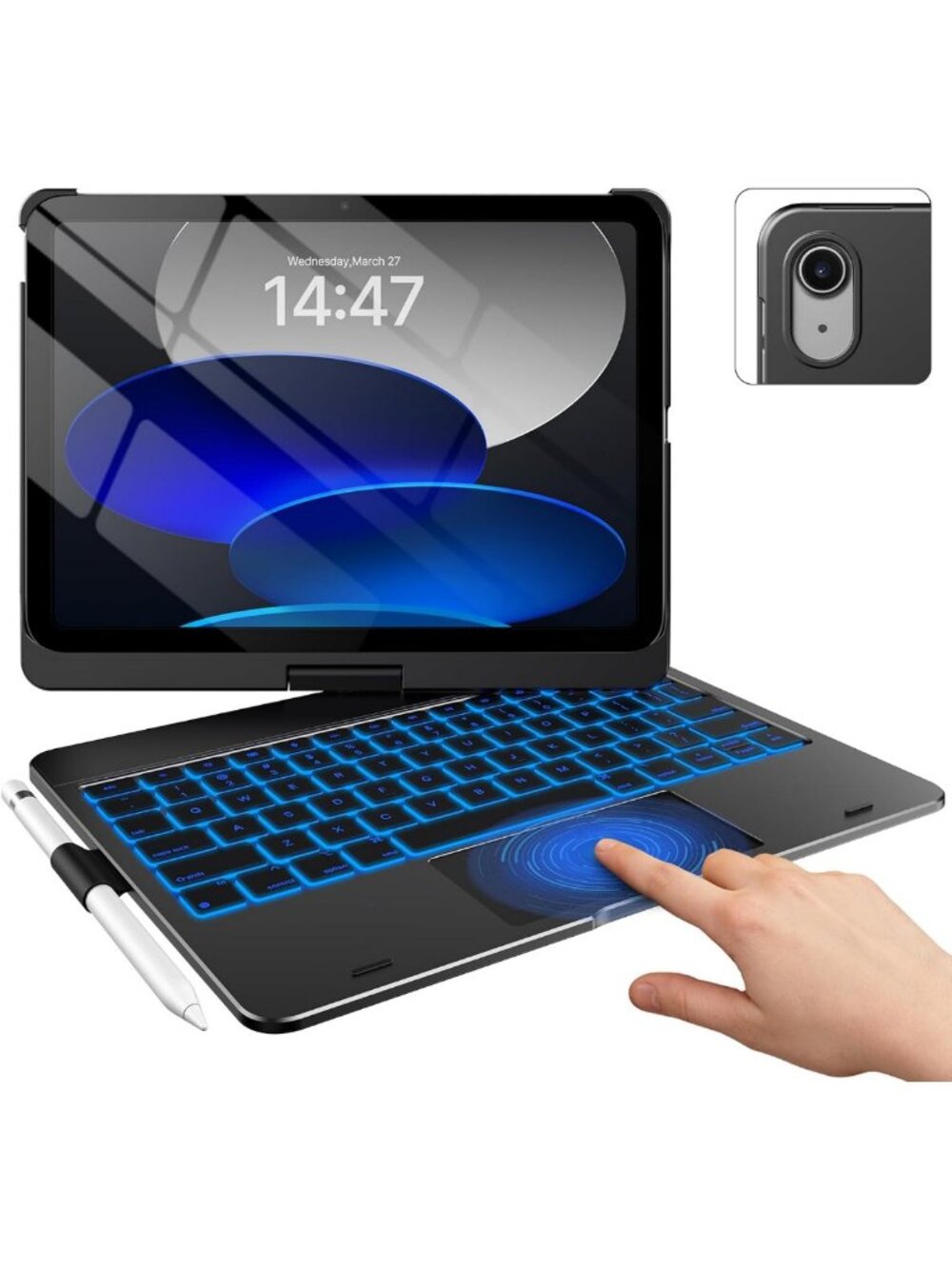 360° Rotating iPad Case with Keyboard for 11th/10th Gen - Touch Screen